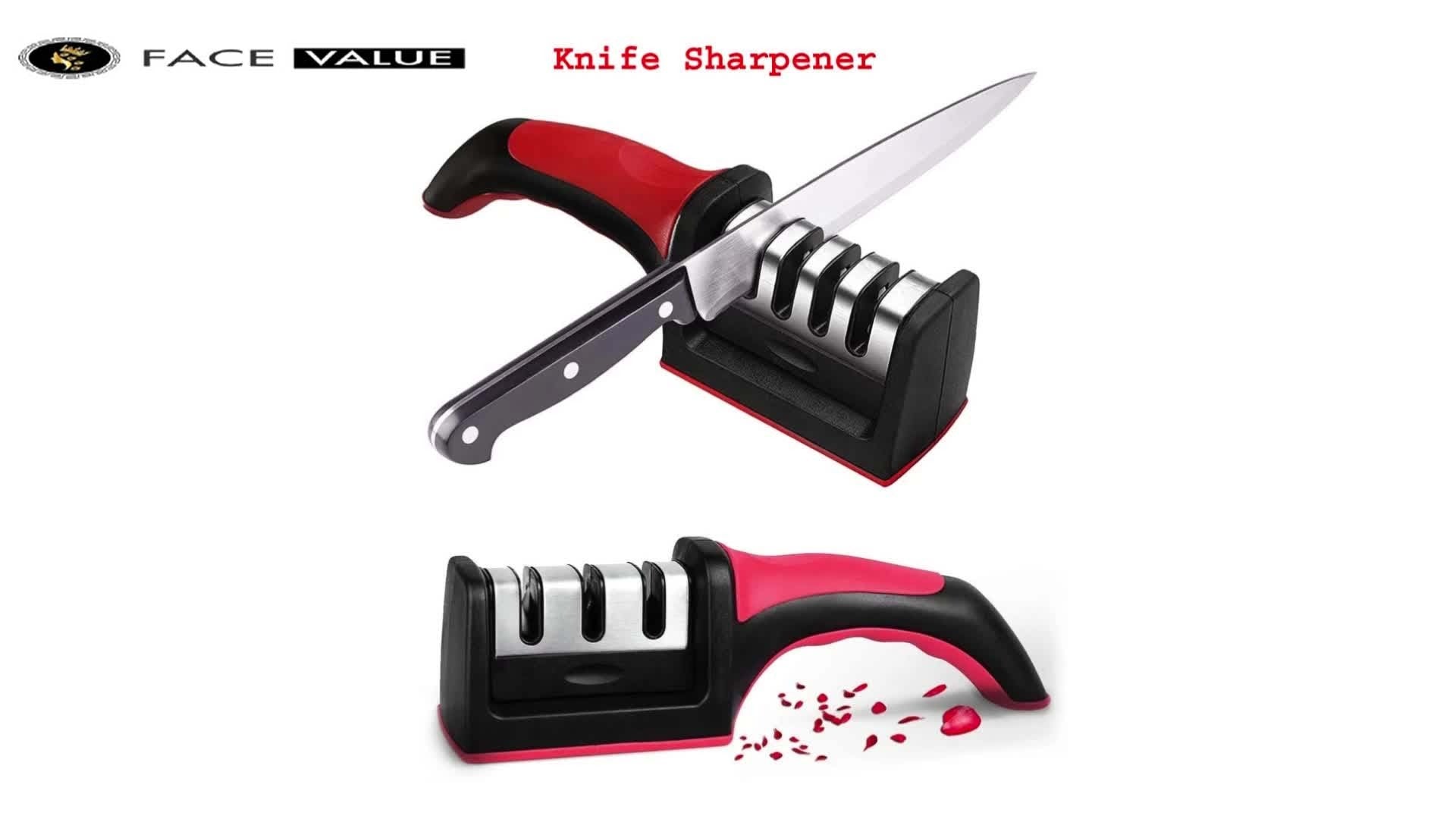 Face Value Kitchen Knife Sharpener Adjustable 4 in 1 Manual Knives