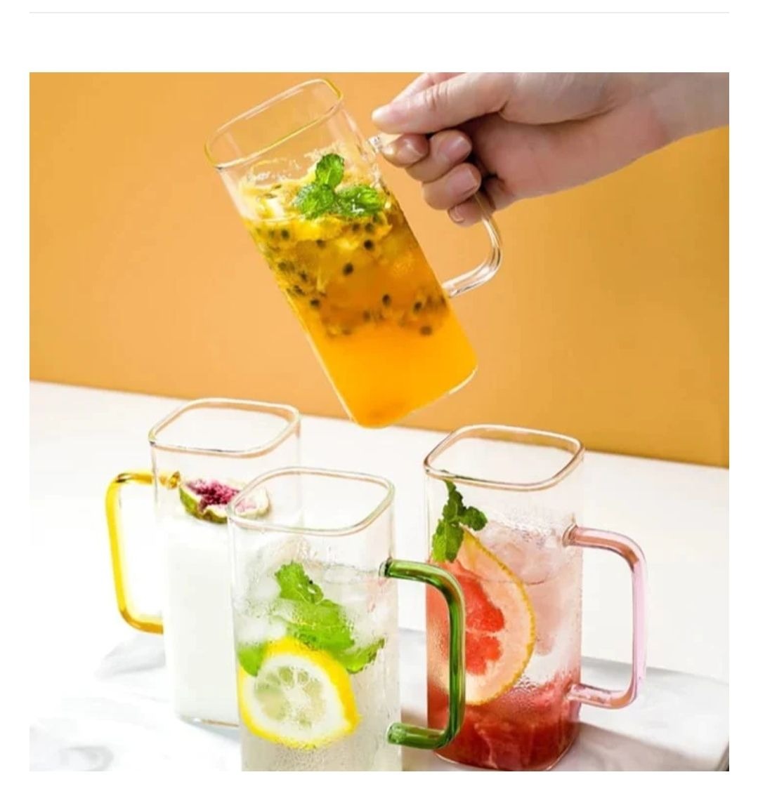 SQUARE GLASS CUP WITH BAMBOO LID AND STRAW