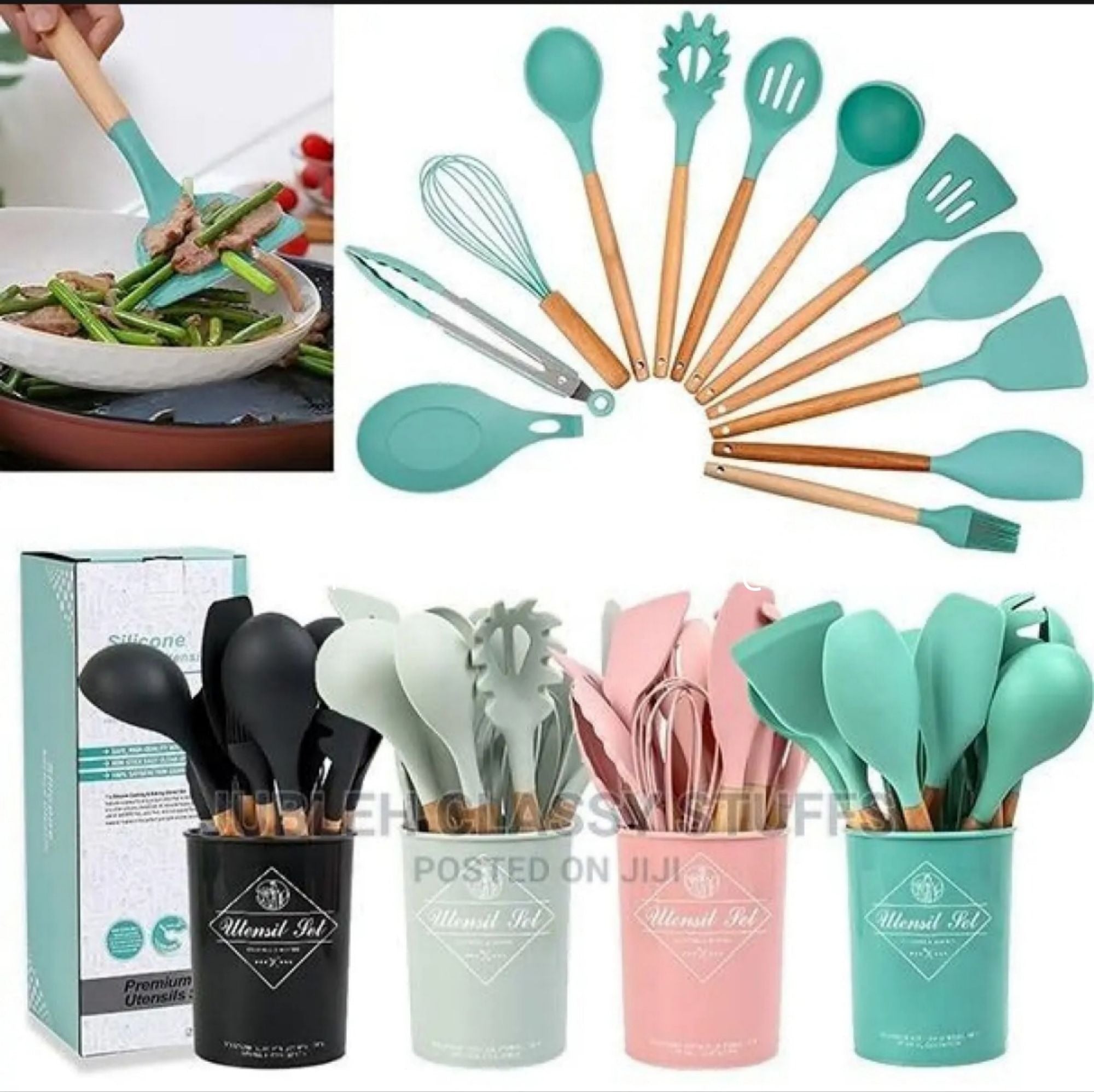 12 Pcs Sillicone Kitchenware China Imported Non-Stick Pan Cooking Utensils Set