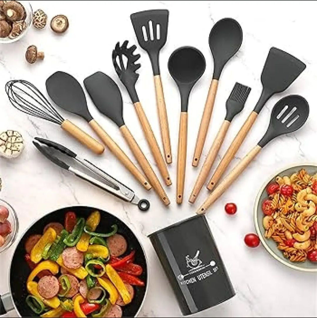 12 Pcs Sillicone Kitchenware China Imported Non-Stick Pan Cooking Utensils Set