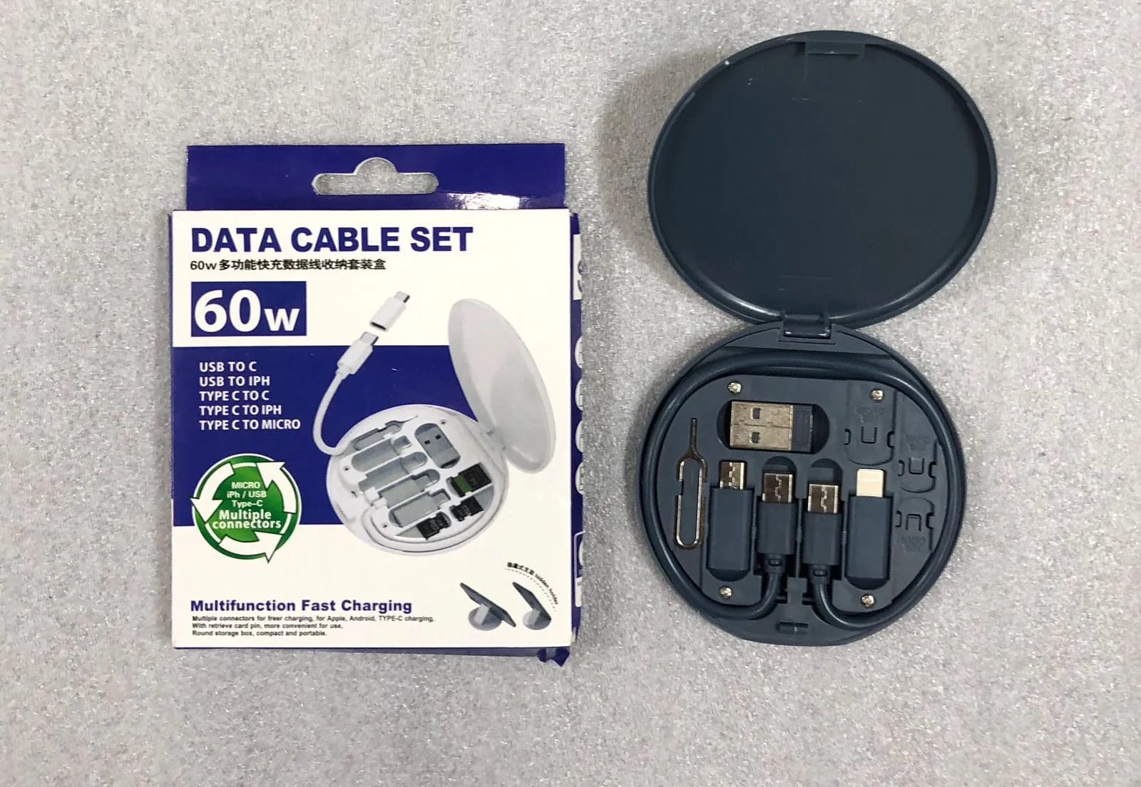 New Data cable set storage box 60w fast charge