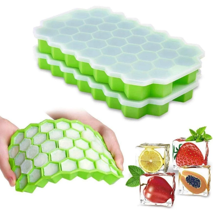 1 Ice Tray Easy Push ay HoPop Out Square Silicon Ice Cubes Trneycomb
